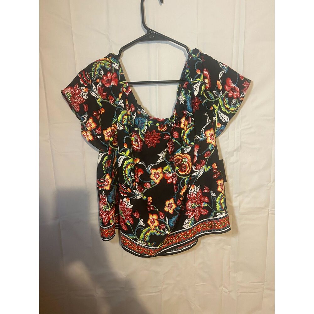 By & By Floral Blouse XL NWT Black Off Shoulder Smocked Short Sleeve Boho